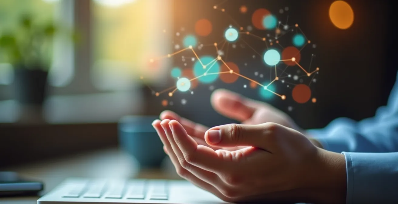 Mains manipulant des supports physiques connectés numériquement